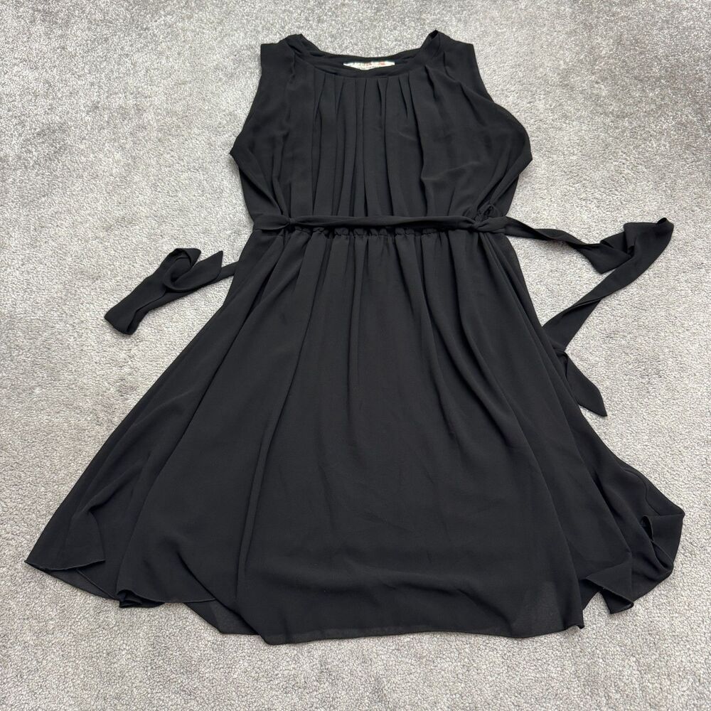 La Fee Maraboutee Belted Sleeveless Pleated A-Line Mini Dress Womens 38 Black